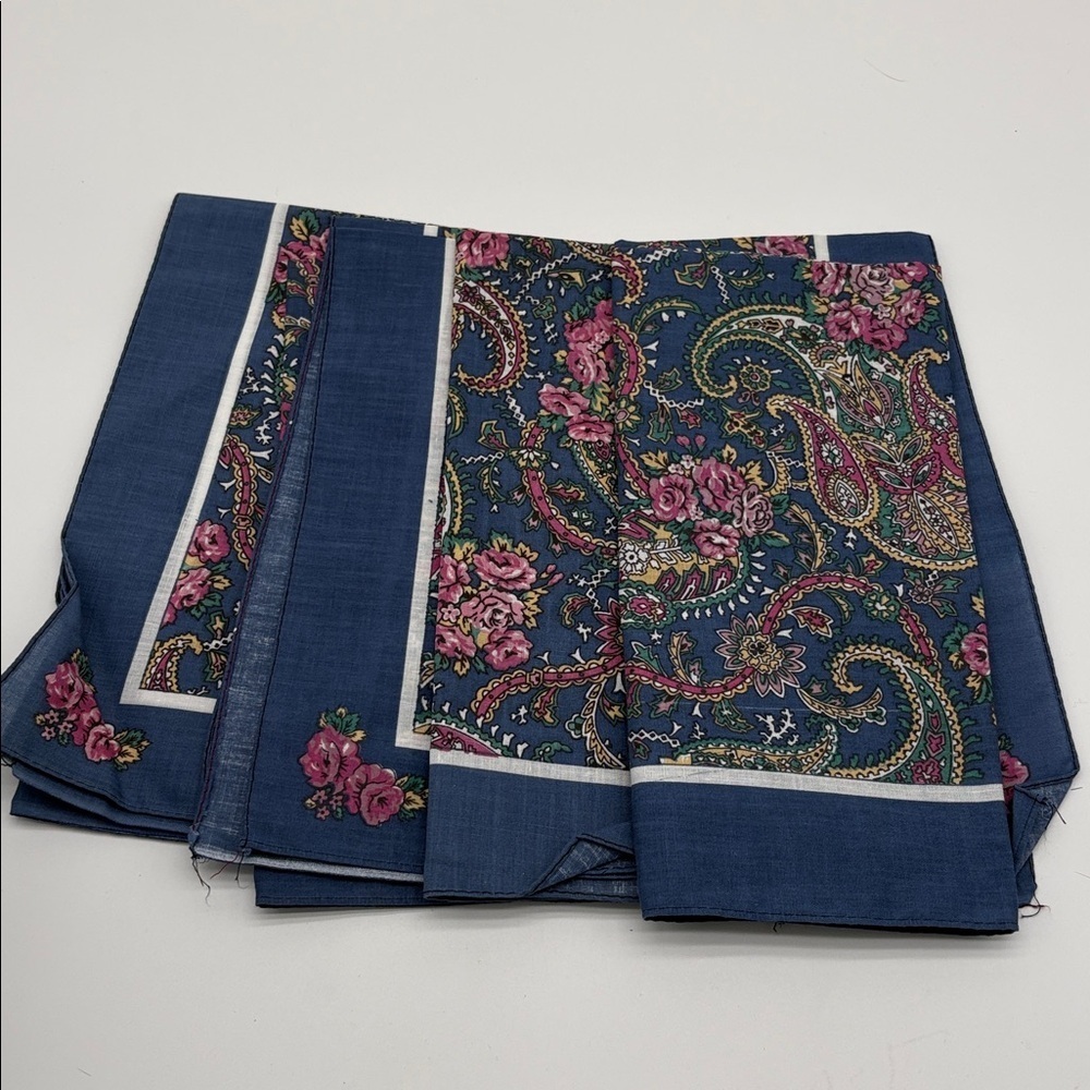 Vintage Lot of 4 Blue Purple Floral Paisley Cotton Poly Handkerchiefs BLEMISH